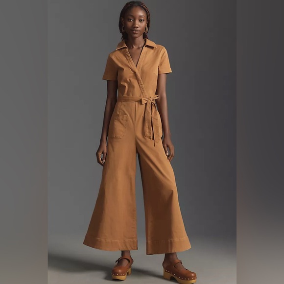 Anthropologie Pants - NWT Anthropologie Maeve Faux Wrap Culotte Jumpsuit in Honey - Size 8